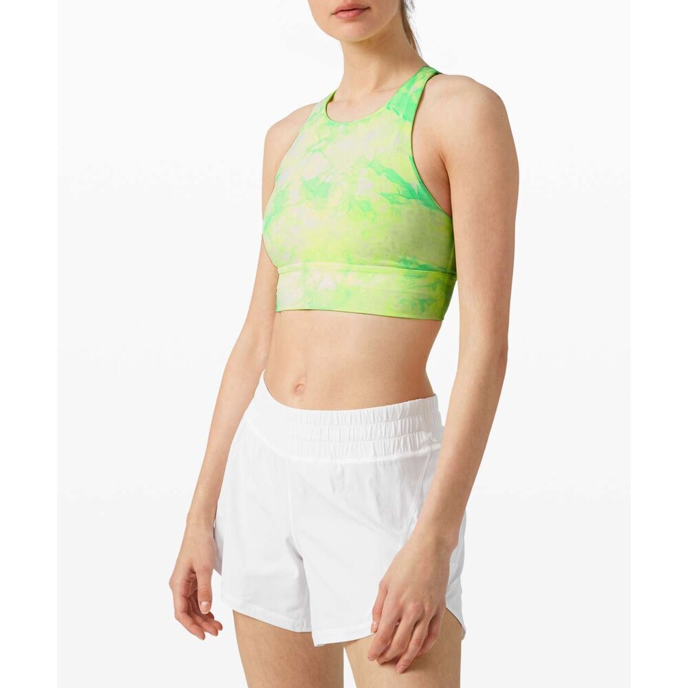 Lululemon Energy Bra High Neck Long Line Shibori Tie Dye Neon Size 6